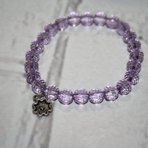 Beautiful purple beaded flower charm bracelet 7" NWOT